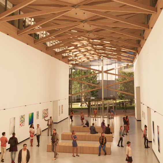 rendering of the great hall gallery in the Crewe Center