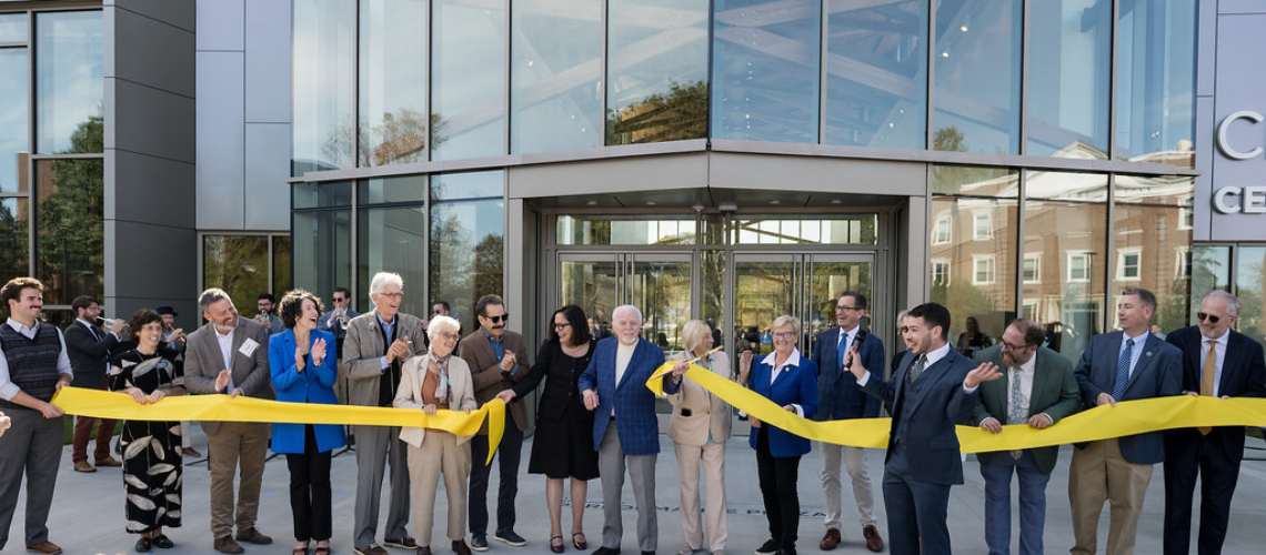 ribbon cutting in front of the Crewe Center for the Arts