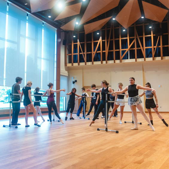 Dance students in the rehearsal hall