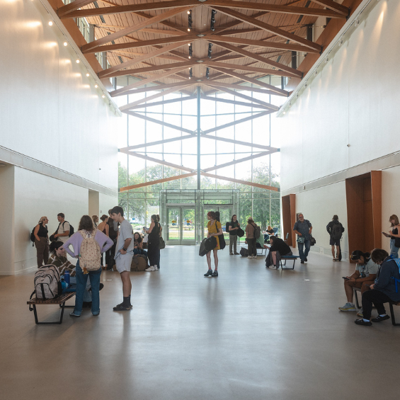 Image of Great Hall Gallery in the Crewe Center, with students