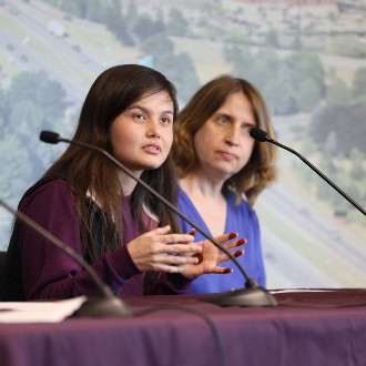 Marzia Saidi contributes to a panel discussion at the Living and Learning in Maine workshop which explores life as an immigrant in Maine.