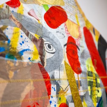 Jackie Milad, "Nada Que Decir 1" (detail), 2023. Mixed media collage on canvas, 50 1/2 x 34 1/4 in. Photo: Jack Stolz.