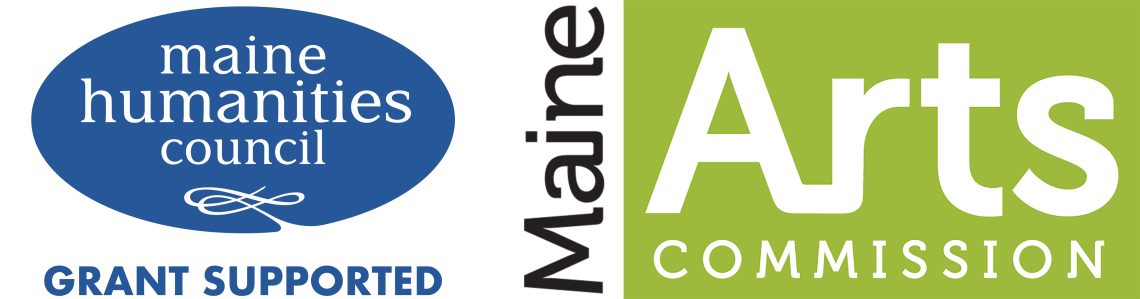 Logos of the Maine Humanities Council in blue at left and the Maine Arts Commission in green at right