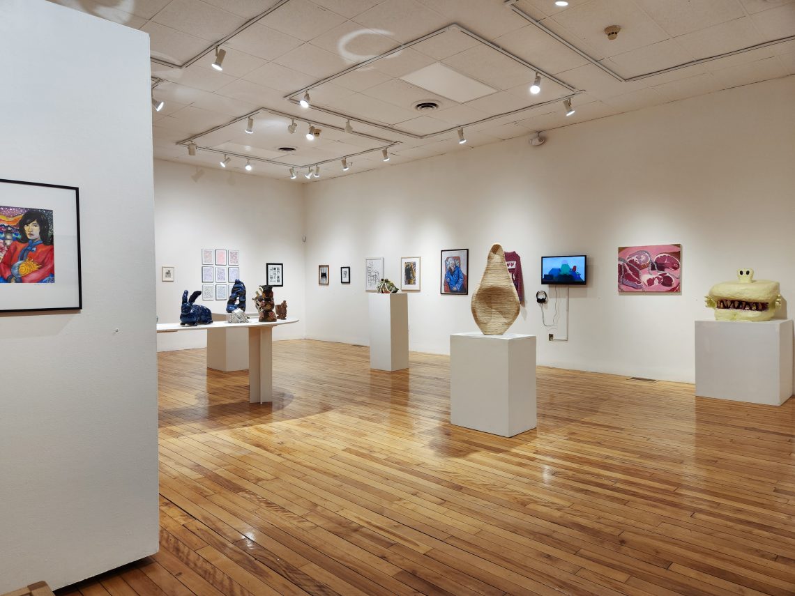 Installation view, "Parallel Convergence: The 2023 University of Southern Maine Juried Student Exhibition," University of Southern Maine Art Gallery.