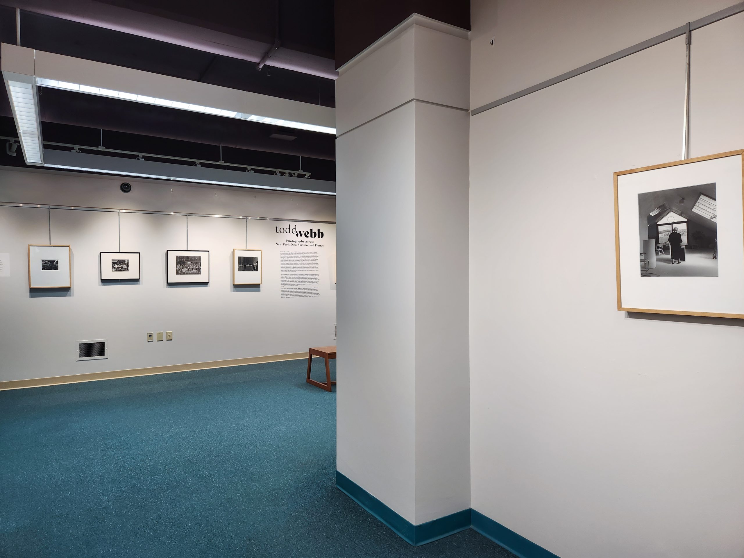 Foreground Right: "Studio Apartment, Paris," n.d. Silver Gelatin Print. 16 ¾ x 20 ¾ in. University of Southern Maine Collection. Installation view, "Todd Webb: Photography Across New York, New Mexico, and France." University of Southern Maine Glickman Library, 2023.