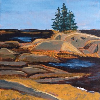 Judy Crosby, "Two Bush Island," 2022. Acrylic on canvas. 10 x 10 in.