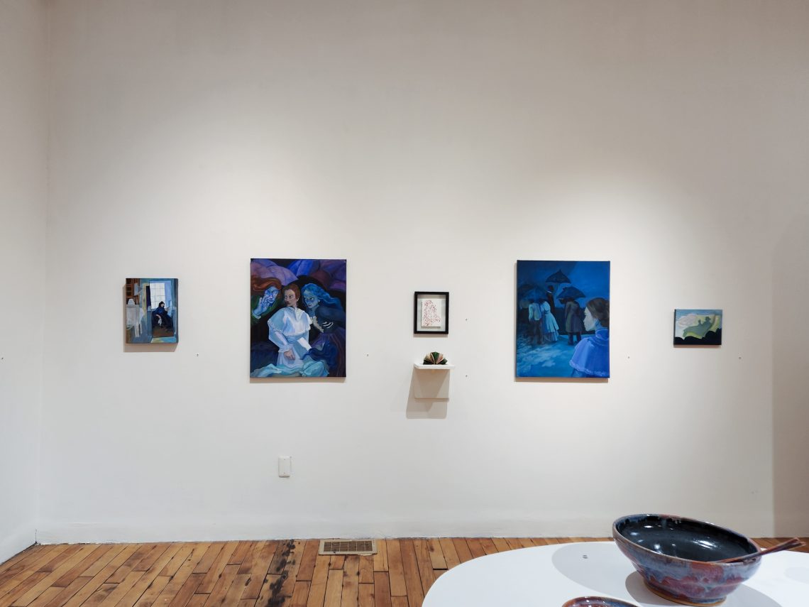 Artwork by Anna Bruner, installation view. Part of the "2023 Bachelor of Fine Arts and Bachelor of Arts Exhibition," University of Southern Maine Art Gallery.