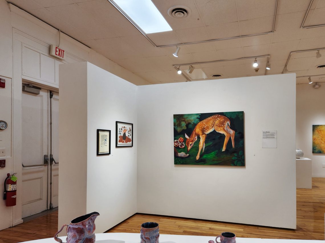 Artwork by Anna Bruner, installation view. Part of the "2023 Bachelor of Fine Arts and Bachelor of Arts Exhibition," University of Southern Maine Art Gallery.