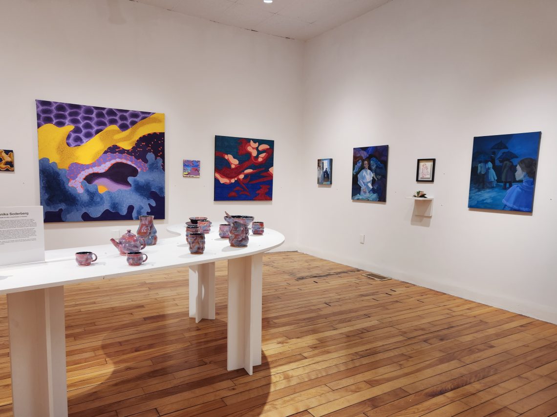 University of Southern Maine Art Gallery, "2023 Bachelor of Fine Arts and Bachelor of Arts Exhibition." Installation view.
