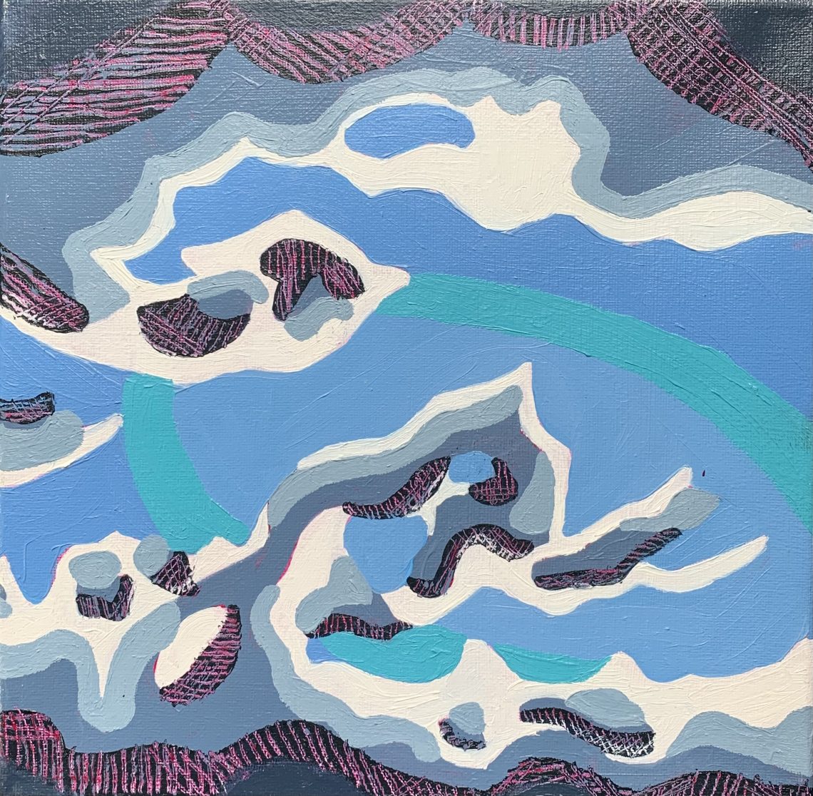 Ali Dion "Cloud Study II," 2022. Oil on canvas, 10 x 10in. Part of the "2023 Bachelor of Fine Arts and Bachelor of Arts Exhibition," University of Southern Maine Art Gallery.