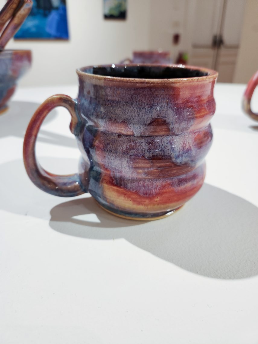 Annika Soderberg "Daydream Mug III" 2023. Stoneware, 5 1/2in. long x 4in. wide x 4in high. Part of the "2023 Bachelor of Fine Arts and Bachelor of Arts Exhibition," University of Southern Maine Art Gallery.