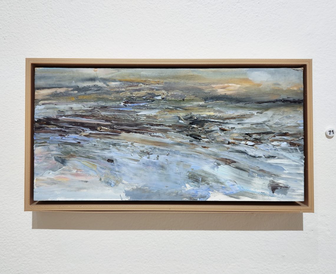  Kristin Golden "Fore River Étude, March," 2022. Oil paint, 7 ½ in. x 13 ¾ in. Part of the "2023 Bachelor of Fine Arts and Bachelor of Arts Exhibition," University of Southern Maine Art Gallery.