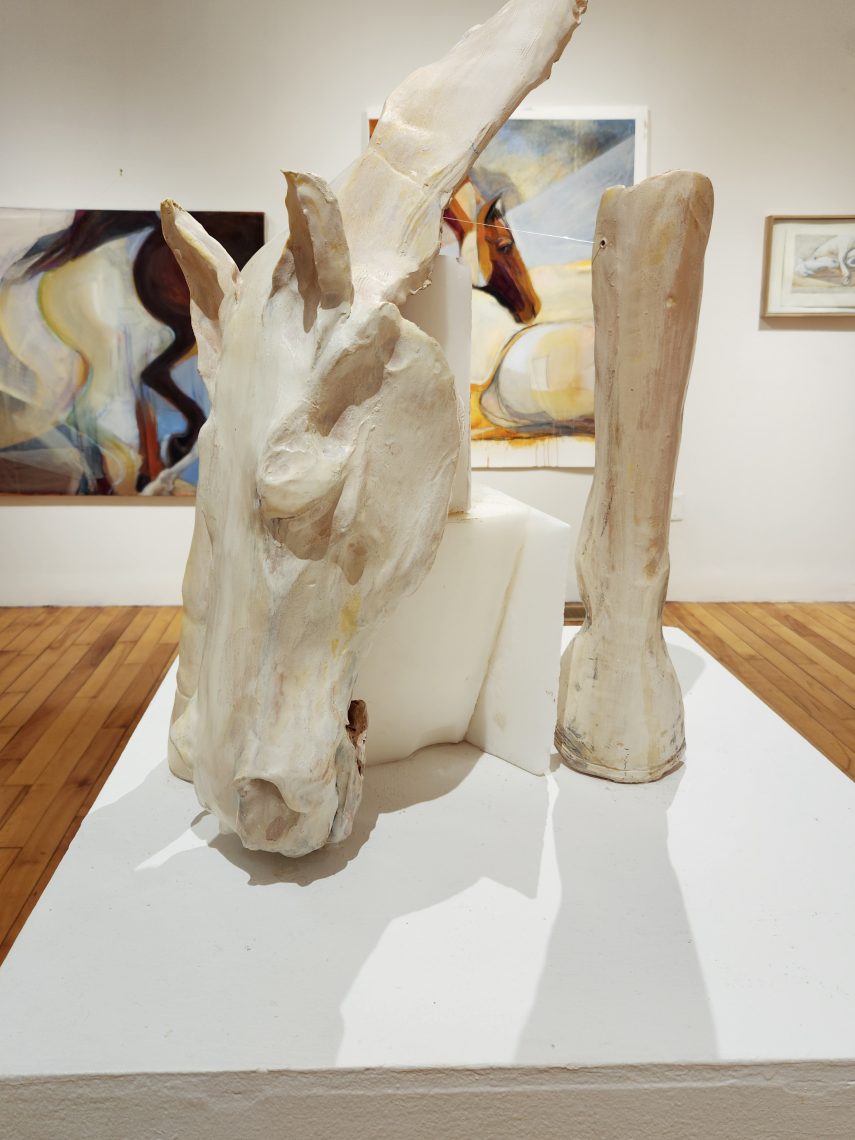 Gloria Steiger "Grazing (Galatea)" 2023. Stoneware, salt, 24in x 36in x 25in. Part of the "2023 Bachelor of Fine Arts and Bachelor of Arts Exhibition," University of Southern Maine Art Gallery.