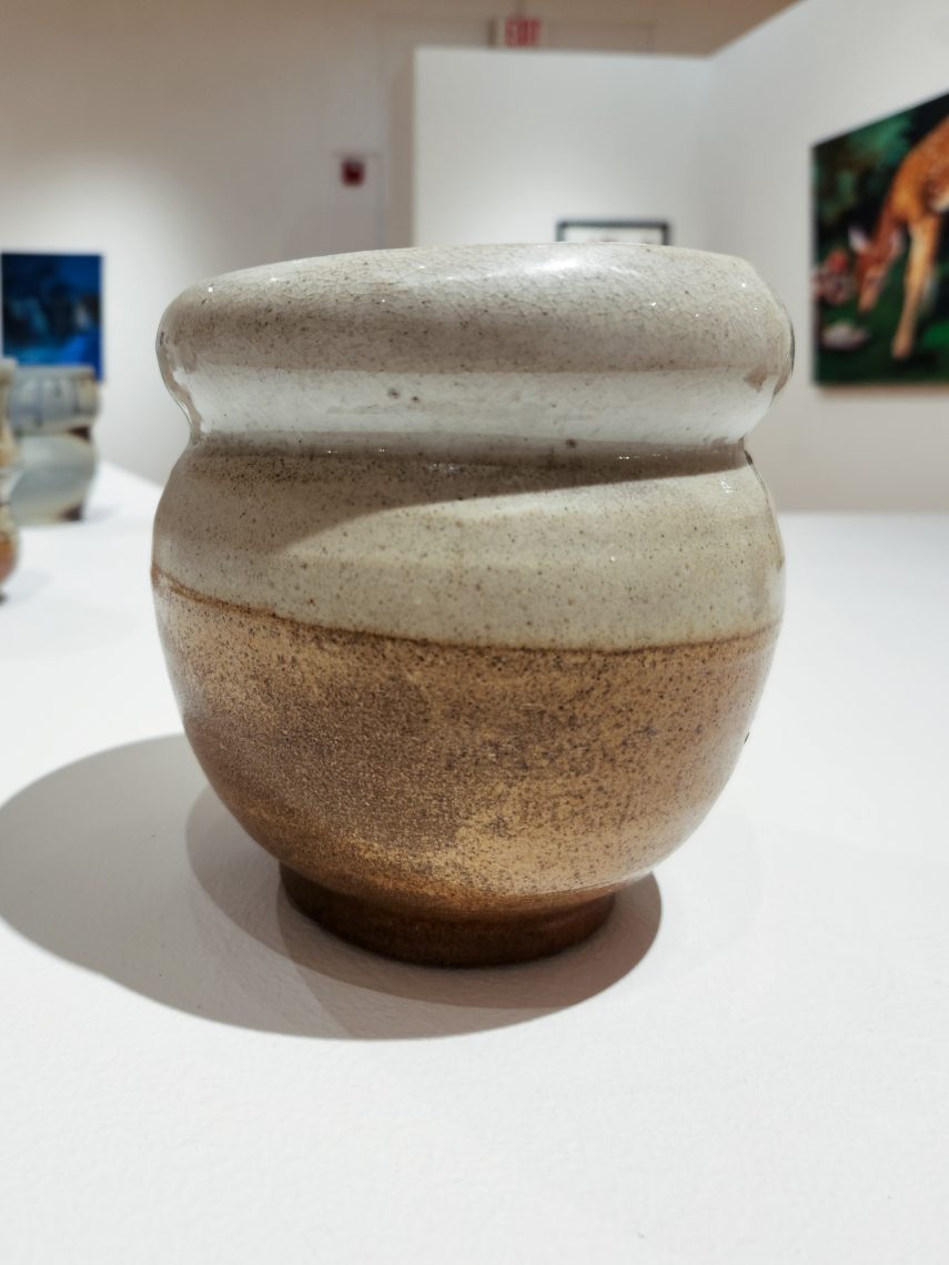 Annika Soderberg "Perseus" 2022. Stoneware, 5 1/2in. long x 5 1/2in. wide x 5 1/2in high. Part of the "2023 Bachelor of Fine Arts and Bachelor of Arts Exhibition," University of Southern Maine Art Gallery.