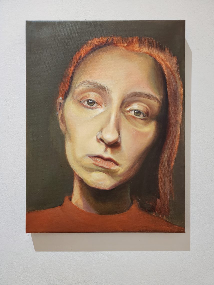Rose DiMuzio “You Look Tired," 2023. Oil on canvas 12 x 16in. Part of the "2023 Bachelor of Fine Arts and Bachelor of Arts Exhibition," University of Southern Maine Art Gallery.