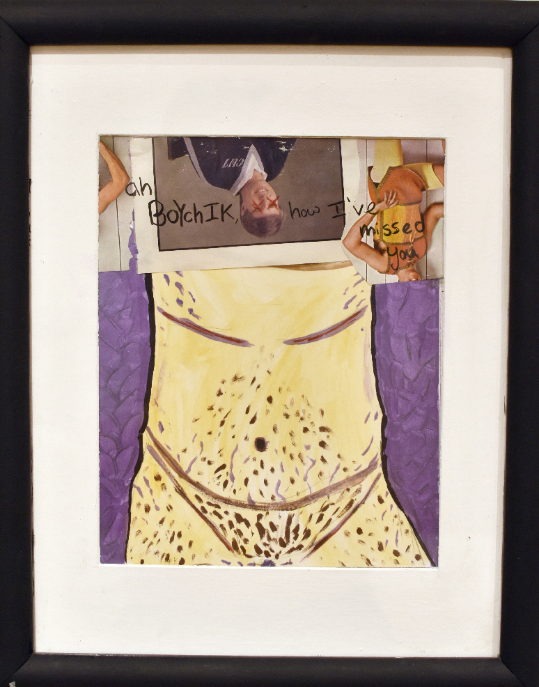 Solomon Goldstein, “Boychik”, 2024, Mixed Media (watercolor, ink, collage) on watercolor paper, 7 1/2 x 9 1/2 inches
