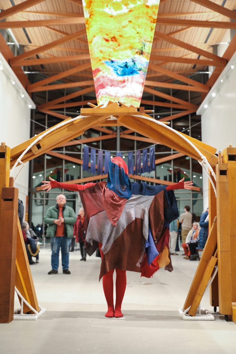 Kristin Mariani, "Filomena V," 2026. A performance on the occasion of the opening of "Of Sibyls and Source: Ranges and Ruptures," 2026. Crewe Center for the Arts at the University of Southern Maine. Photo: Vivienne Predock.