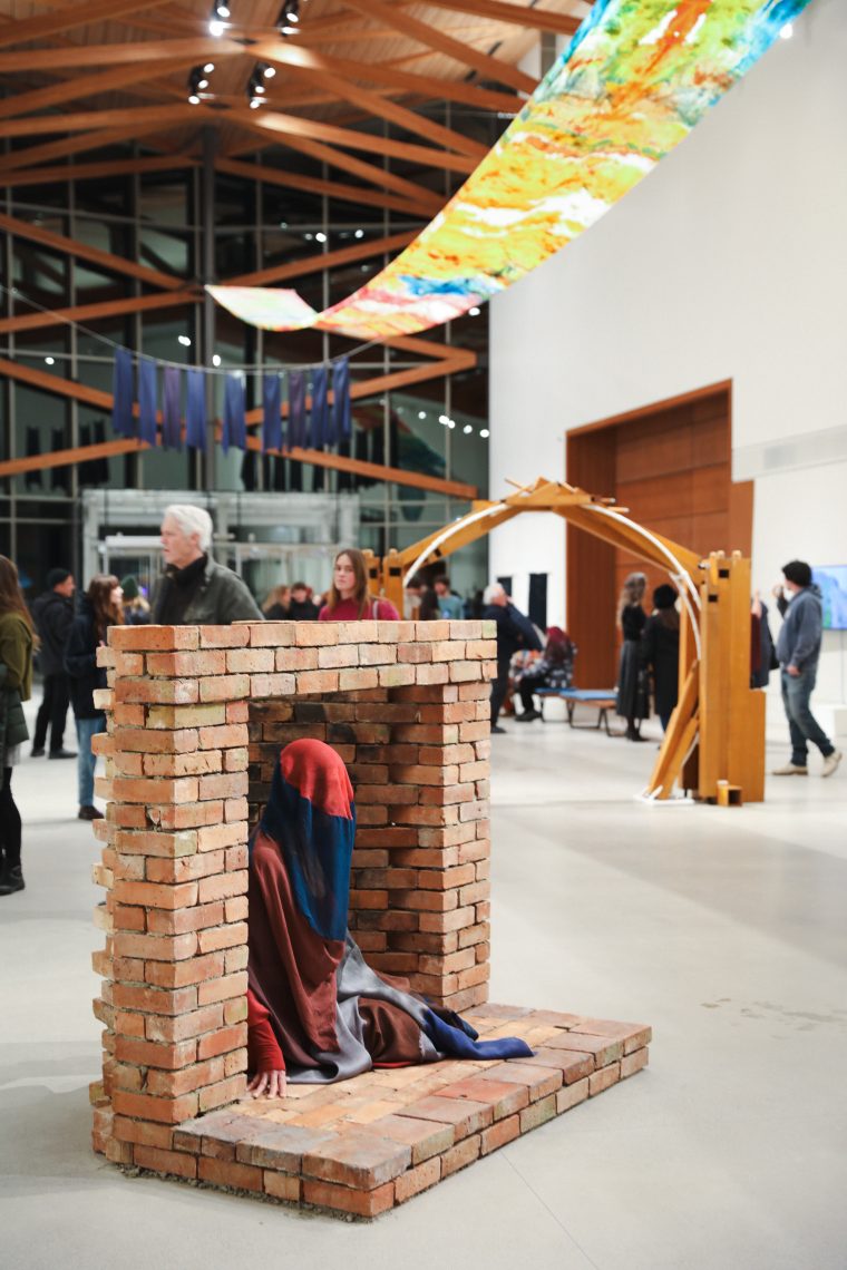 Kristin Mariani, "Filomena V," 2026. A performance on the occasion of the opening of "Of Sibyls and Source: Ranges and Ruptures," 2026. Crewe Center for the Arts at the University of Southern Maine. Photo: Vivienne Predock.