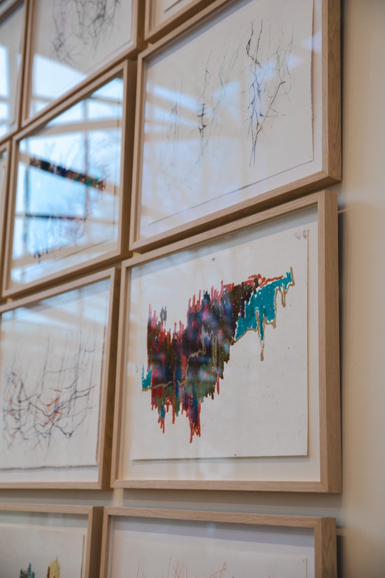 Artwork in the "Communion" series by artists Peter Bruun and Elisif Bruun. Part of the "Even As We Grieve" exhibition, 2026, University of Southern Maine Crewe Center for the Arts Great Hall Gallery. Bruun is the University of Southern Maine Art Gallery 2026 Artist-in-Residence.