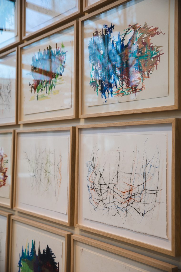 Artwork in the "Communion" series by artists Peter Bruun and Elisif Bruun. Part of the "Even As We Grieve" exhibition, 2026, University of Southern Maine Crewe Center for the Arts Great Hall Gallery. Bruun is the University of Southern Maine Art Gallery 2026 Artist-in-Residence.