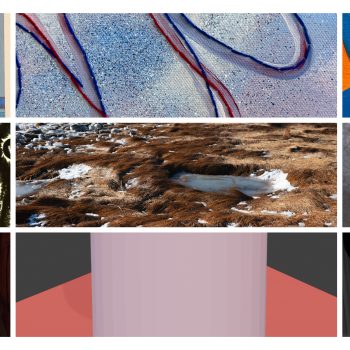 A 3 x 3 grid of details of student artwork