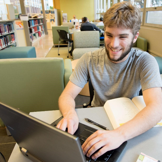 Student Studying at Gorham Library