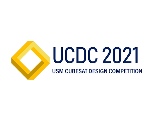 UCDC 2021 Logo. A gold diamond with text next to it. The text reads "UCDC 2021 USM Cubesat Design Competition"