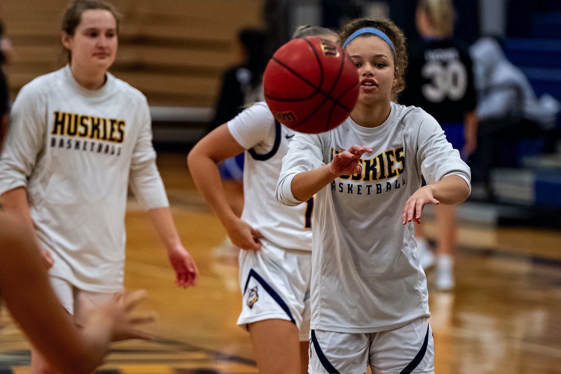 Tamrah Gould dishes the ball during a pre-game warm up.