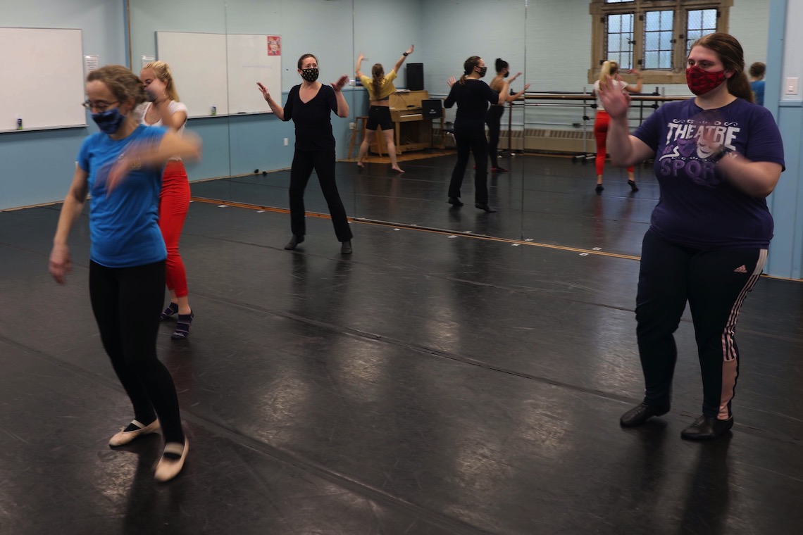 Vanessa Beyland instructs a dance class.