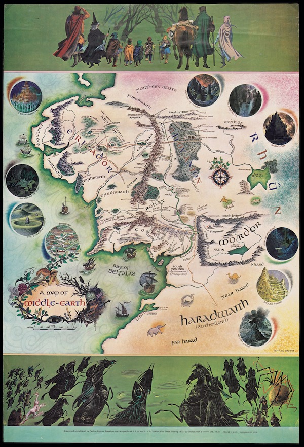 A map of Middle-Earth by Pauline Baynes (1970).