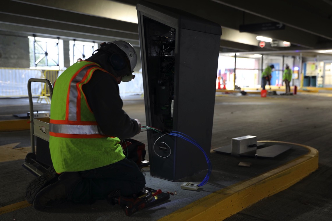 The new traffic pattern at the Portland parking garage requires the installation of new electronic gates.