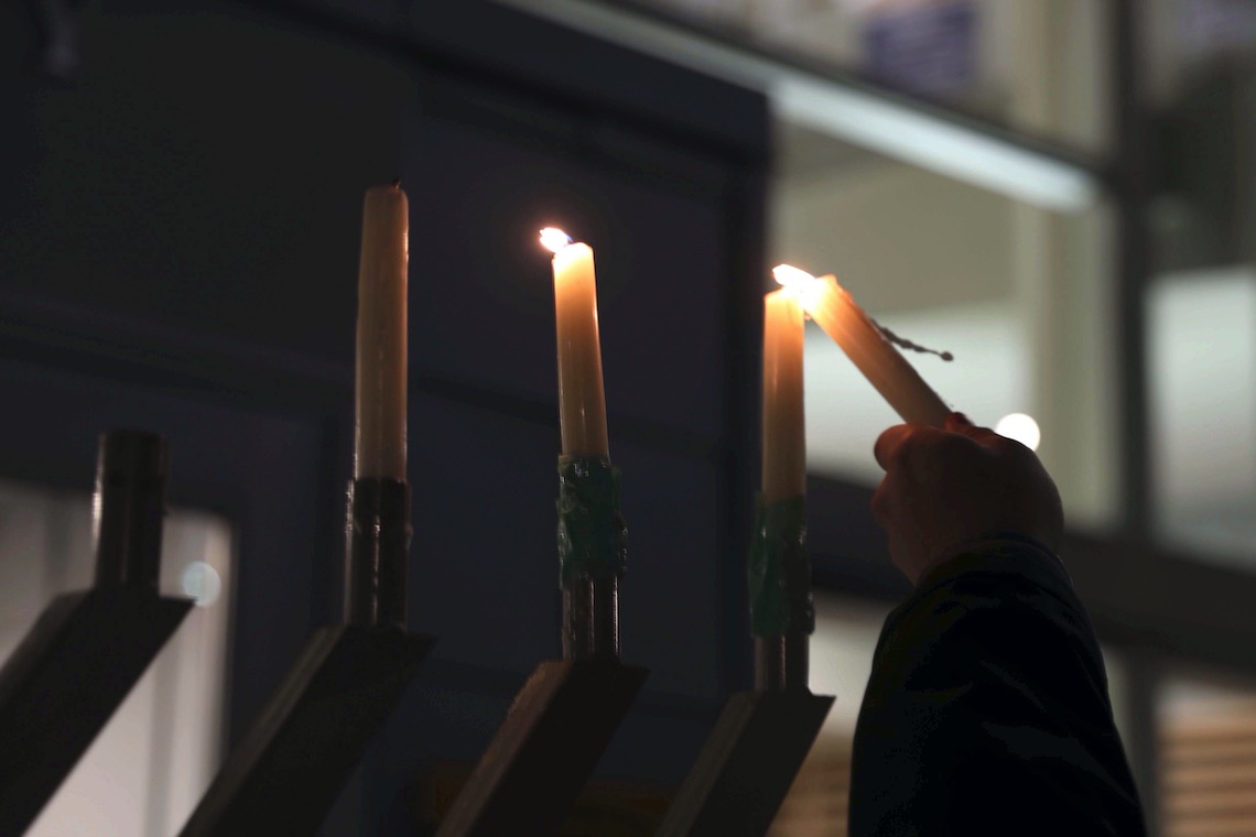 Hanukkah is celebrated on the Portland Campus with the lighting of a menorah.