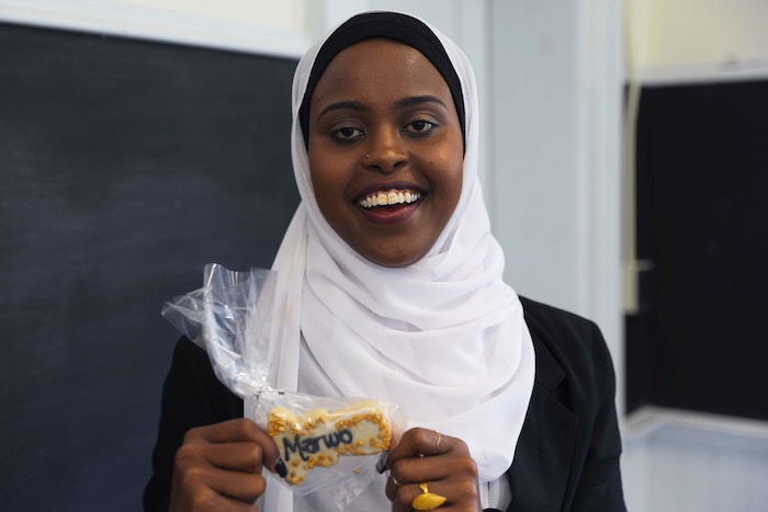 Marwo Sougue was treated to cookies bearing her name at a reception to celebrate winning the John Lewis Youth Leadership Award.