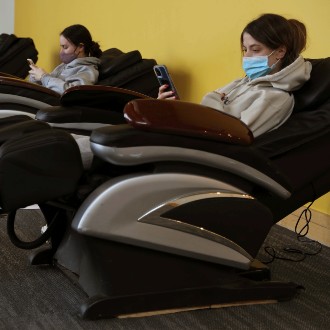 Reclining massage chairs were rarely empty for long during Destress Fest.