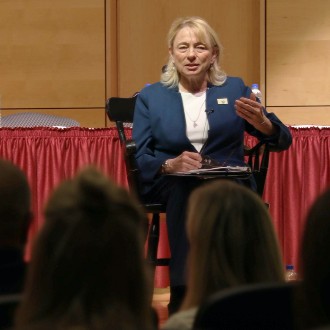 Gov. Janet Mills fields questions from the audience at a forum on opioid addiction.