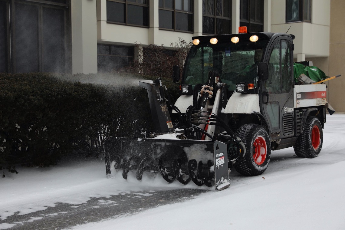 A few passes with a snowblower ensure easy access to the Science Building after a Feb. 2022 snow storm.
