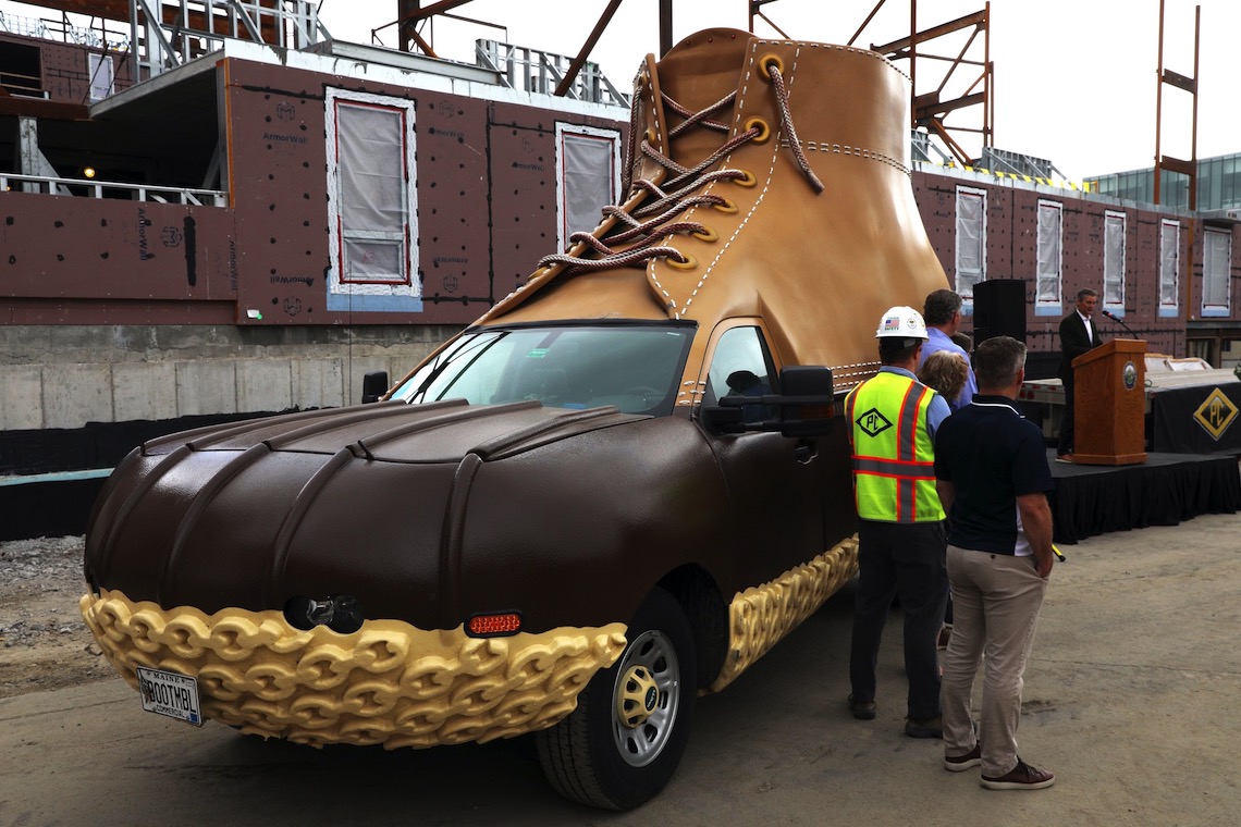 L.L. Bean brought its Bootmobile to the announcement about the company's gift in support of the Portland Commons development project.