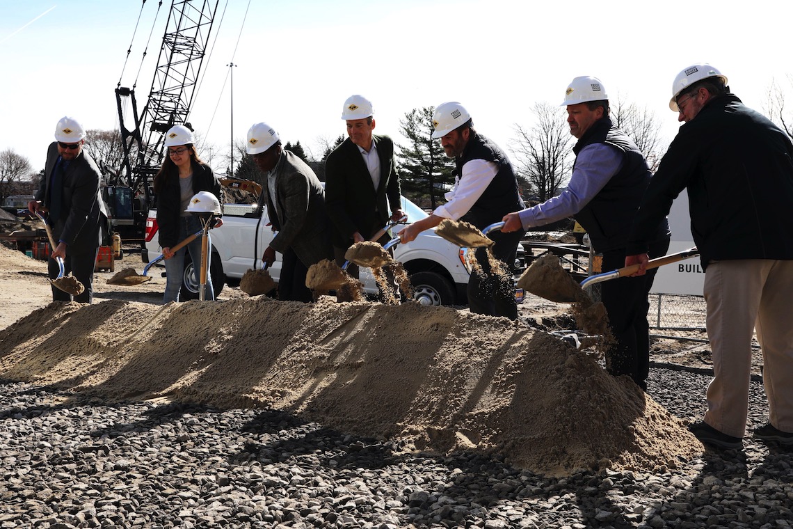 Shovels hit the dirt in the climax of the groundbreaking ceremony for the new parking garage on the Portland Campus.