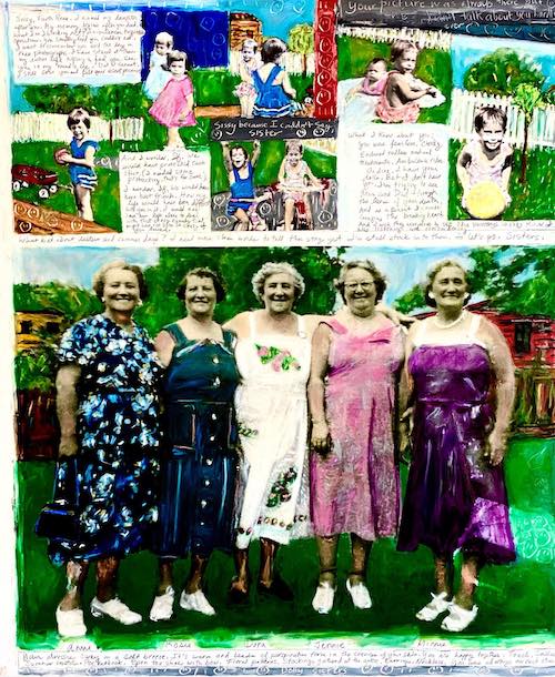 One of 17 pieces in Paula Gerstenblatt's series of collages titled Generational Layers, on display at the Maine Jewish Museum.