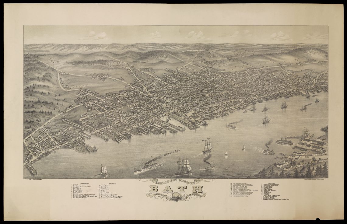 Bird's Eye View of the City of Bath Sagadahoc Co. Maine 1878 Looking North West