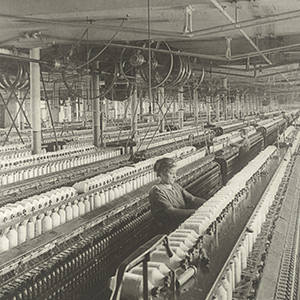 “Spinning cotton yarn in the great textile mills, Lawrence, Mass.” is one of the images from the exhibit “Industry, Wealth, and Labor: Mapping New England’s Textile Industry” at the Osher Map Library at the University of Southern Maine. Osher Map Library and Smith Center for Cartographic Education, University of Southern Maine