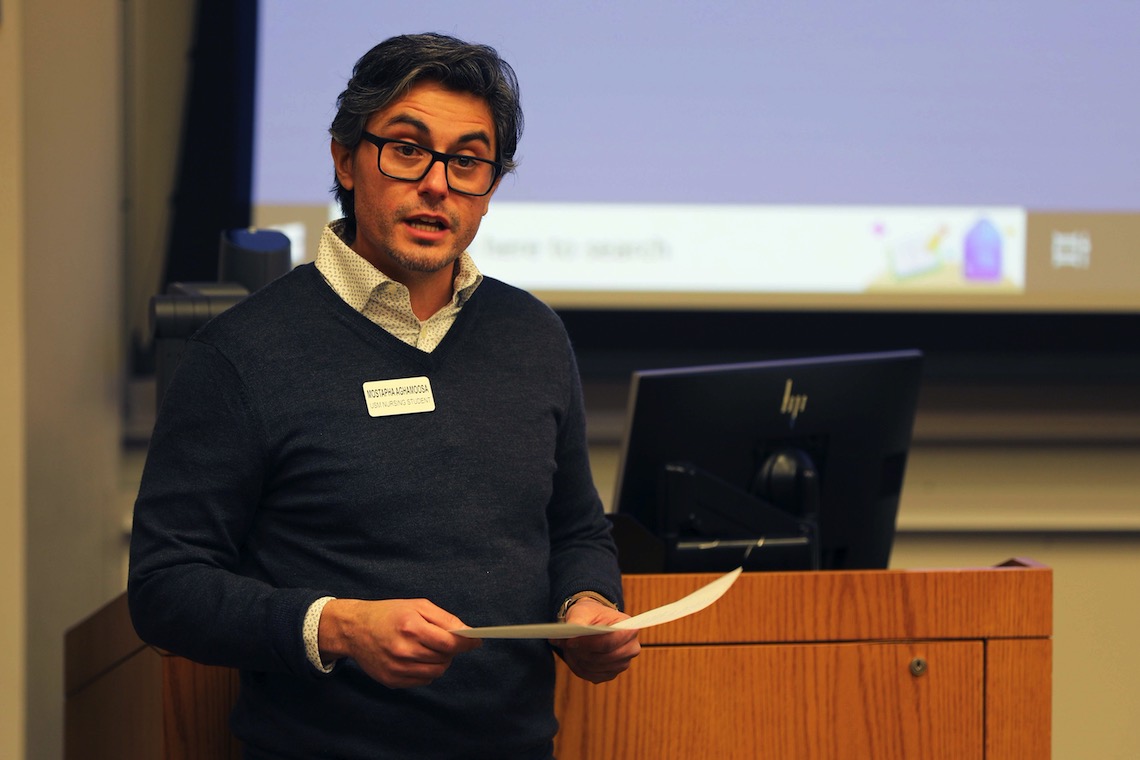 Nursing student Mostapha Aghamoosa served as host of a panel discussion about protests in Iran.