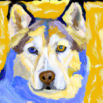 Portrait of a husky; in USM colors in the style of Cezanne