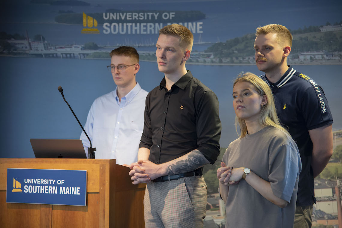 Students from Reykjavík University deliver the presentation that won them an engineering competition.