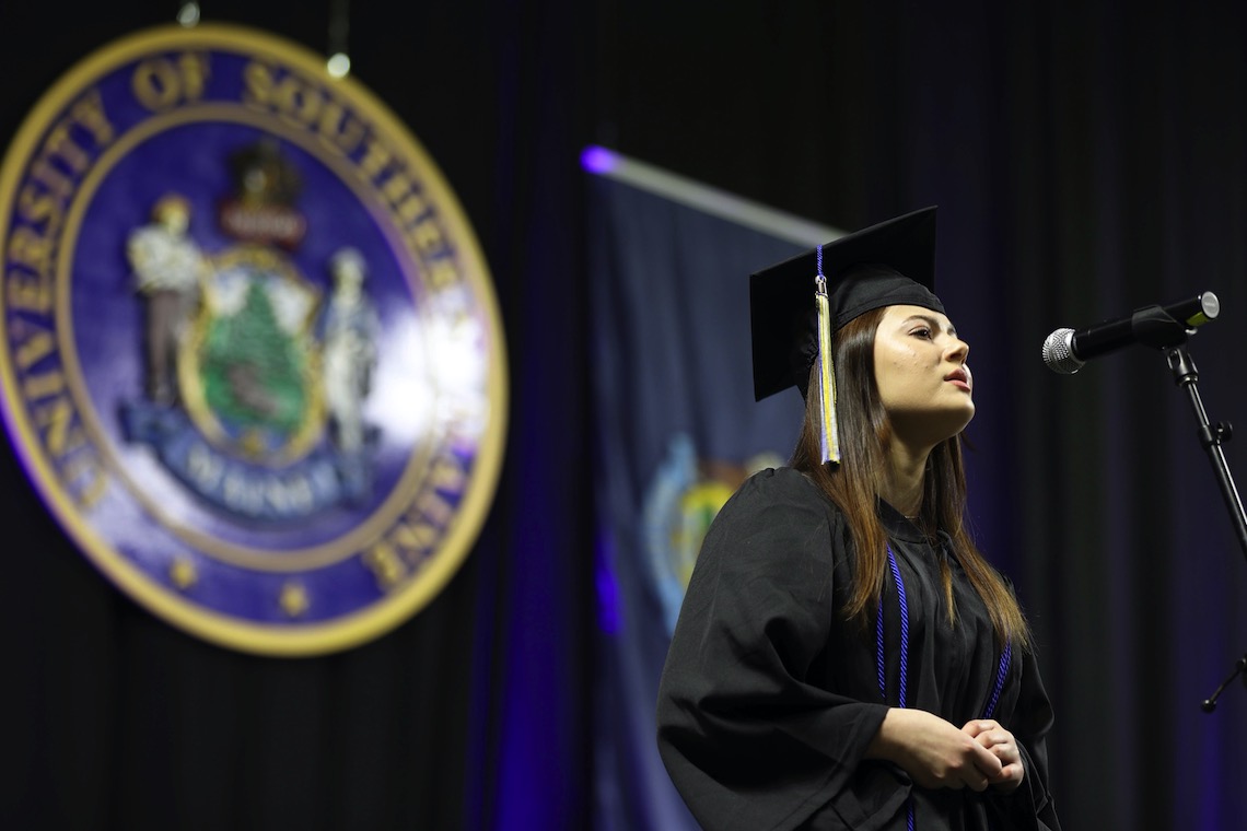 Chana Wingard sings the National Anthem at the 2023 Commencement.