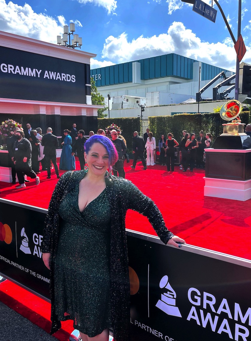 Alexandra Dietrich enjoys her red carpet moment at the Grammy Awards as part of the team that was nominated for their work on a recording of the opera "X: The Life and Times of Malcolm X."