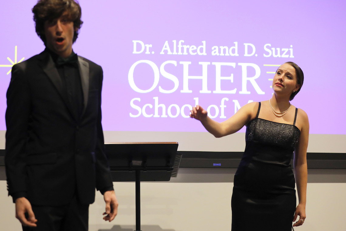 Nicholas Sutton and Bella St. Cyr sing a duet from the opera "The Crucible" at the 2023 Osher Gala.