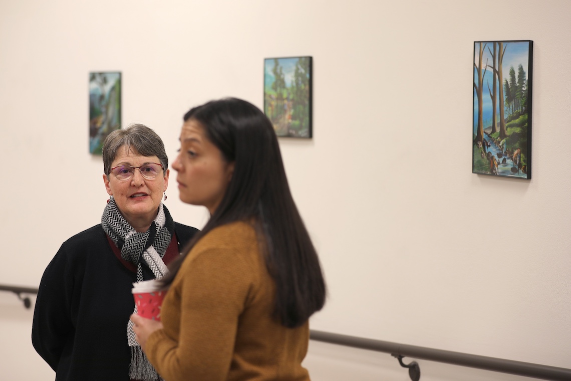 Several Rwandan landscapes were among the paintings on display in an exhibition of Frederick Ndabaramiye's art at the Lewiston campus' Atrium Gallery.