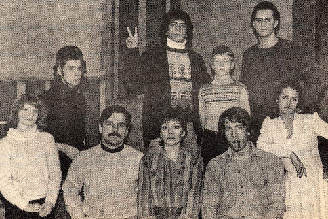 Cast photo of the Theatre Department's fall 1980 production of "Happy Birthday, Wanda June."