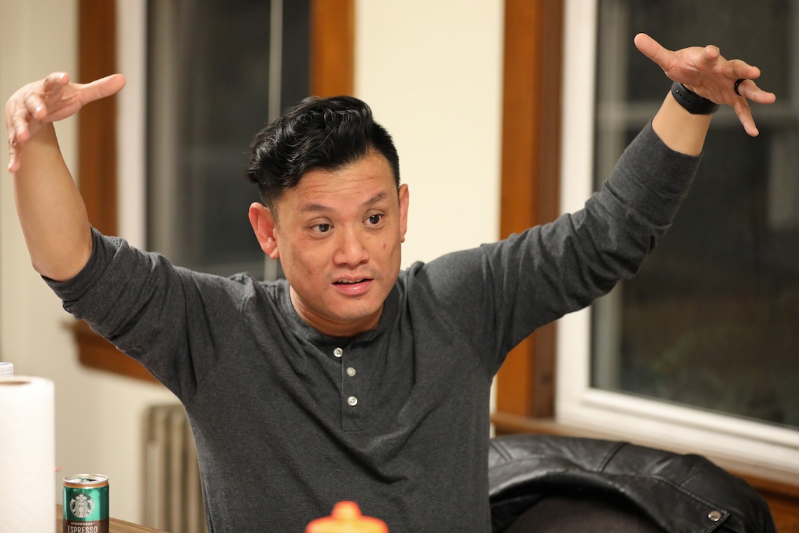 Joshua Hsu gets animated while directing his cast during a rehearsal for "The Wizard of Oz" radio play.